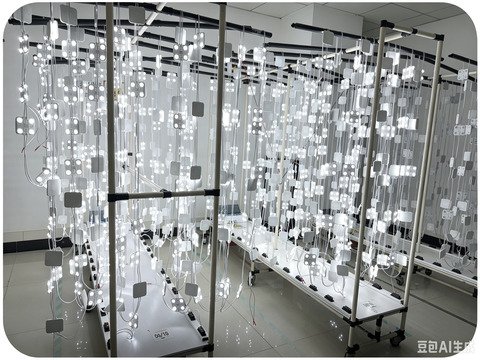 LED strip aging test corner with products under continuous burn-in testing